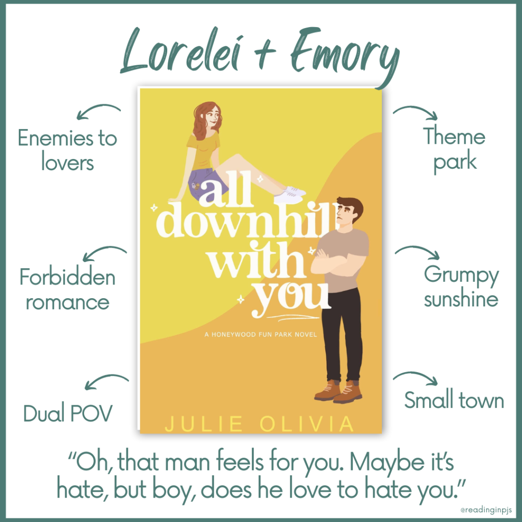 Julie Olivia - All Downhill with You - Romance book tropes by Reading in PJs